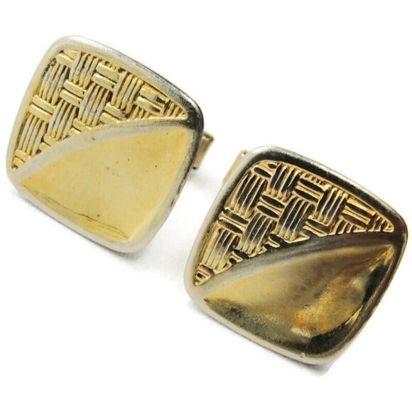 Vintage Cufflinks Square Weave Gold Tone Shirt Wedding Accessories Tux Pat No - Picture 1 of 7